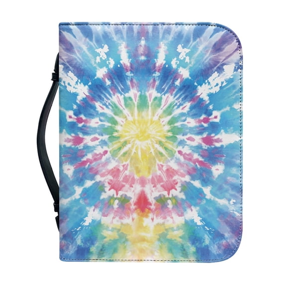 HELLHERO Colorful Tie-Dye Patterns Bible Covers for Prayer Bible Study, Zippered Church Bible Bag PU Leather Zippered Handle Bible Book Cover