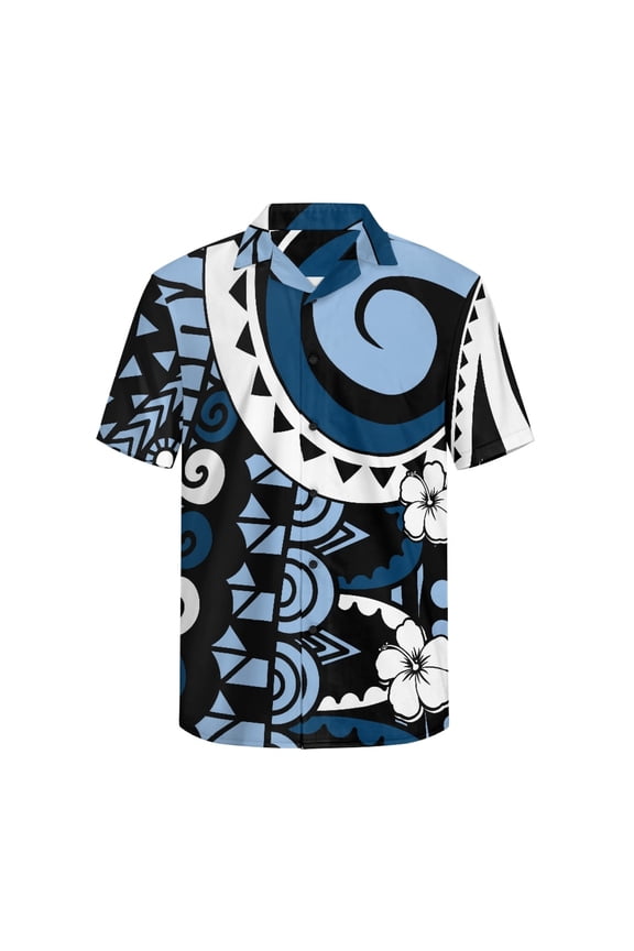 Comfortable Men's Short Sleeve Button Down Shirt, Soft Breathable Men's Short Sleeve Shirt for Travel Beach, Polynesian Tribal Print