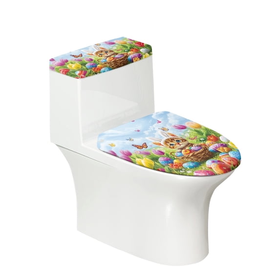 HELLHERO Comfortable and Practical - Universal, Adjustable Toilet Cover for Bathroom Accessories, Elastic Bottom Cats and Easter Eggs