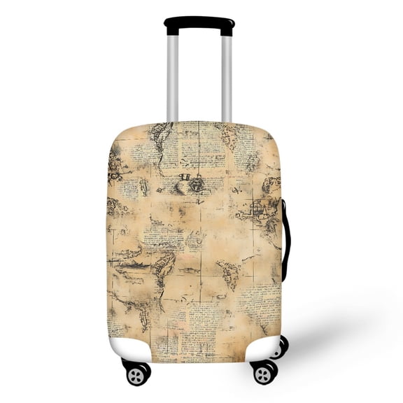 HELLHERO Convenient Handle Access Luggage Protector for Travel Vacation, Polyester Spandex Wrinkle Free Luggage Cover, Retro Old Map Pattern