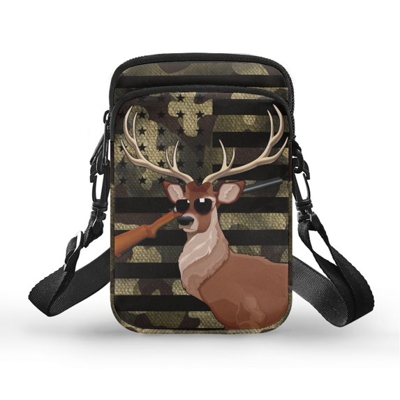 HELLHERO Cool Deer Hunter Messenger Bag for Adults Double Deck Travel Crossbody Purse Polyester with Shoulder Strap