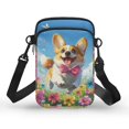thumbnail image 1 of HELLHERO Corgi Floral Pattern 2 Zippers Cross Body Purse, Stylish Polyester for Daily Commute or Casual Outings, 1 of 7
