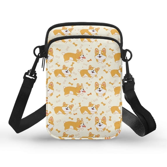HELLHERO Corgi Patterni Double-layer Messenger Bag with Adjustable Shoulder Strap Polyester 4.33x1.97x7.09 for Unisex
