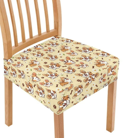 HELLHERO Corgi Print Dining Room Chair Seat Covers, Soft Easy Install Chair Seat Slipcovers for Dining Room, Kitchen Chairs Cushions Cover, Yellow