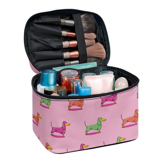 HELLHERO Cosmetic Travel Bag Durable Portable Travel Toiletry Makeup Bag (8.86"x6.5"x5.9") Mothers Day(Cartoon Dachshund Dogs)