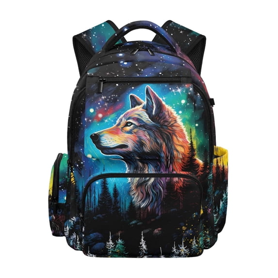 HELLHERO Cosmic Wolf & Forest Pattern Backpack for Little Boys with Ultra-Soft Breathable School Bag, Scratch Resistant 17 Inch Book Bag for Elementary School Back to School Travel