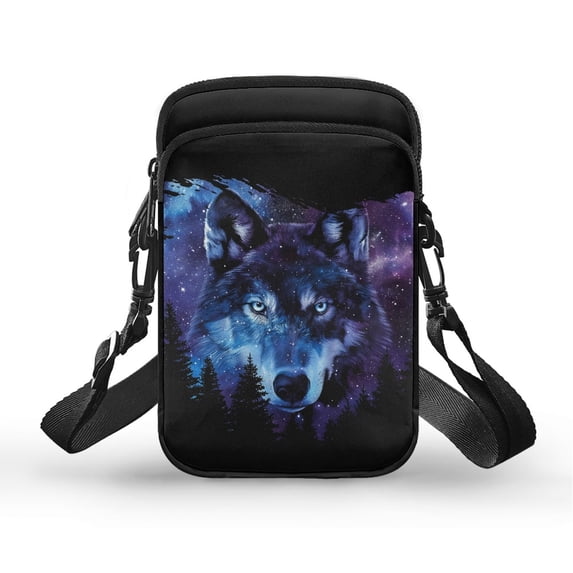 HELLHERO Cosmic Wolf Women Crossbody Bag with Double Layer Crossbody Bags Stylish Polyester
