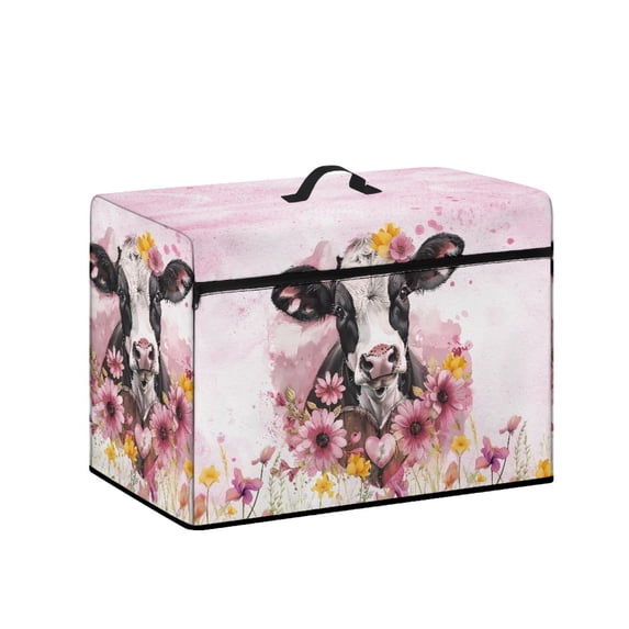 HELLHERO Cow Flower Sewing Machine Protector Cover with Top Handle and Side Essentials Pockets Protective Cover Easy Clean Soft