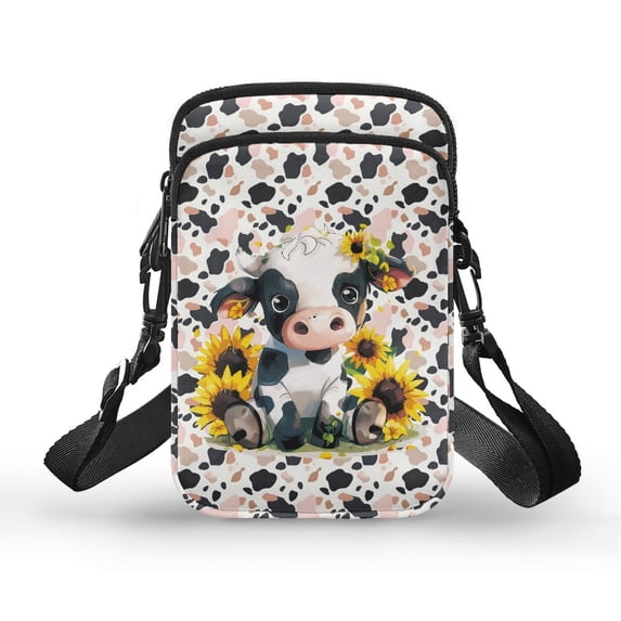 HELLHERO Cow Pattern Double Layer Sling Bag for Women, Casual Travel