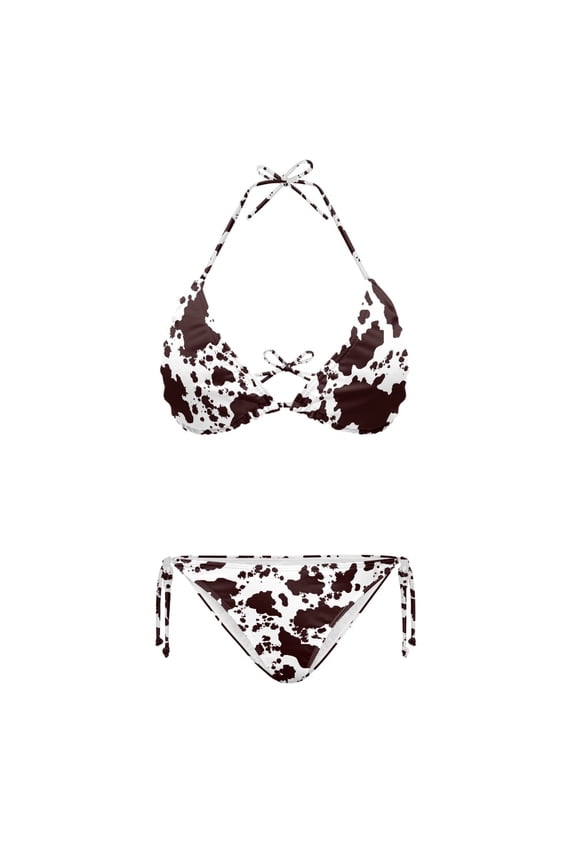 Cow Pattern Two Piece Bikini Set Long-Lasting Halter Tie Side Ladies Bathing Suit Adjustable Swimwear for Summer Vacation