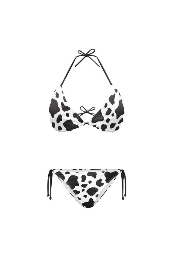 Cow Print Ladies Two Piece Bikini Set Lightweight Triangle Halter Swimsuit Adjustable Side Tie Bathing Suit Women's Swimwear for Beach