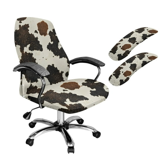 HELLHERO Cow Print Office Chair Cover Set, Easy to Clean Computer Chair Slipcover with Armrest Cover, Soft High Back Office Chairs Covers