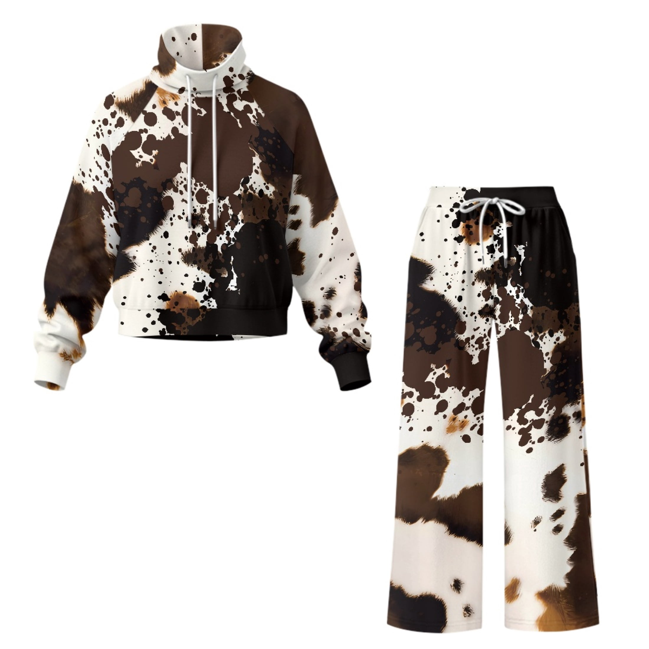 Traksuit Pattern HELLHERO Cow Print Pattern Women Two Piece Tracksuit Side Pockets with ...