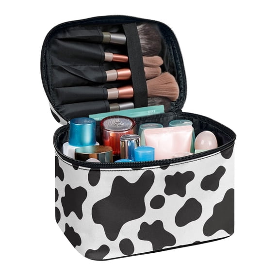 HELLHERO Cow Spot Print Polyester Makeup Beauty Bag Durable Portable Makeup Brush Bag Beauty Brush Holder Home Travel Office Cosmetic Storage