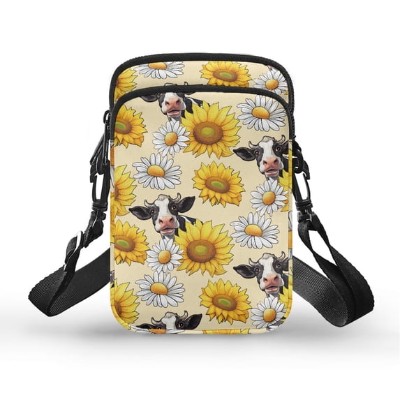 HELLHERO Cow Sunflower Daisy Present Adjustable Strap Crossbody Bags Vintage for Outdoor Daily Use