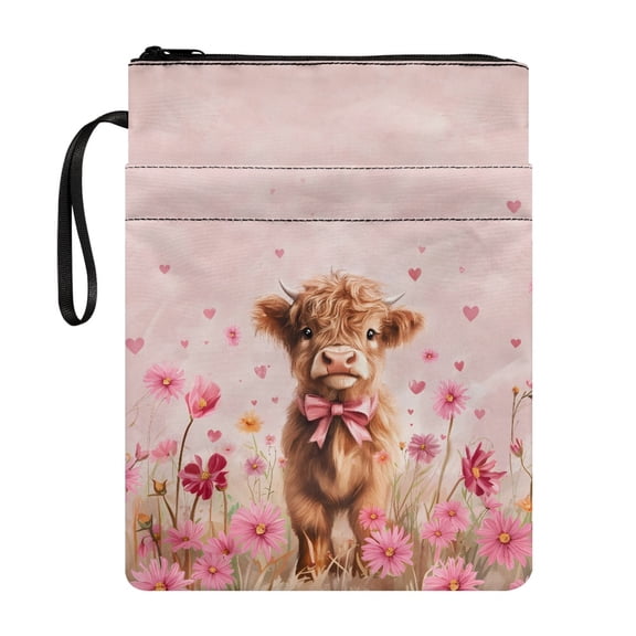 HELLHERO Cow and Floral Pattern Book Club Gifts Polyester Bible Case Bag for Teachers 11.4 Inch X 8.66 Inch for Paperbacks Notebook Book Waterproof