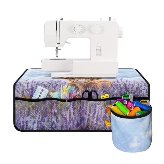 HELLHERO Cow and Lavender Sewing Machine Mat Foldable Polyester Fabric Waterproof Storage Bag for Friend Family Gift Travelling and Sewing Classes