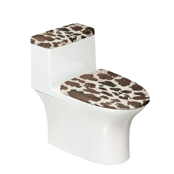 HELLHERO Cowhide Pattern Universal Lid Cover Set for Toilet & Reusable Elastic Bottom Stretch with 2-Piece Bathroom Toilet Lid Cover Set