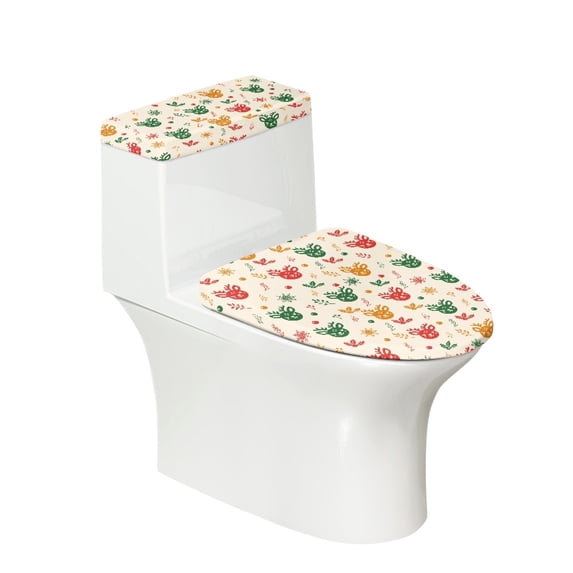 HELLHERO Cozy Toilet Dust Cover Set Elastic Bottom Polyester Fabric, Adjustable, Fits All Toilet Shapes U-Shaped, Deer Snowflakes