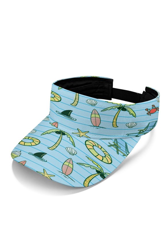 Crab and Starfish Pattern Sun Visor Cap, Adjustable Visor Hat Polyester Fabric Open Top Adjustable Strap Sun Visor Hat for Golf