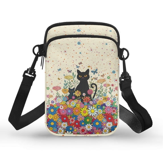 HELLHERO Cross Body Purse Black Cat Floral with Adjustable Strap Crossbody Bags for Women