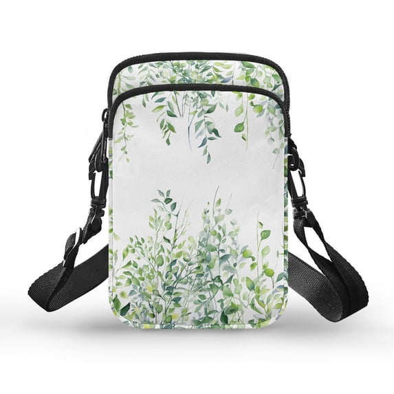 HELLHERO Cross Body Purse Polyester Adjustable Strap Green Botanical Leaves for Outdoor Daily Use Men, Women