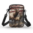 thumbnail image 1 of HELLHERO Cross Body Purse Polyester Double Zipper American Flag Deer Design for Outdoor Travel Men, Women, 1 of 7