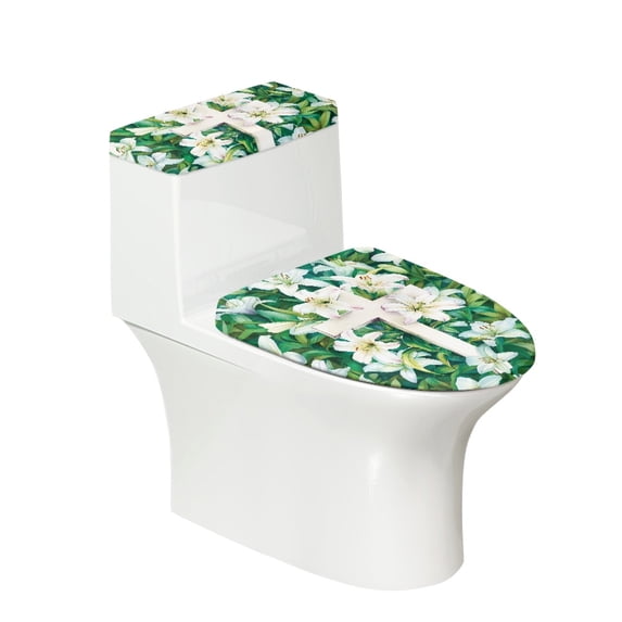HELLHERO Cross Flower Elastic Edge Adjustable Fits All Toilet Shapes Polyester Fabric Bathroom Seat Covers Bathroom Home Machine Washable Dust-Proof U-Shaped