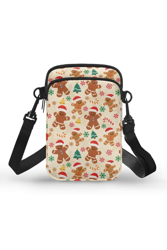 Crossbody Sling Bags Polyester 2 Layers Christmas Gingerbread Man Pattern for Daily Commute or Casual Outings Men, Women