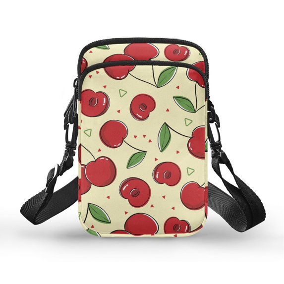 HELLHERO Crossbody Sling Bags, Polyester Lightweight for Adults, Red Cherries Leaves