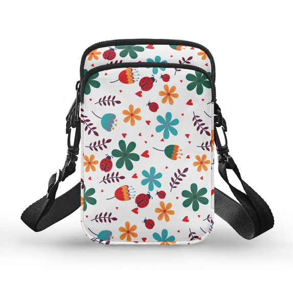 HELLHERO Crossbody Small Crossbody Bags with Adjustable Shoulder Strap for Outdoor Holiday Travel, Ladybugs and Flowers