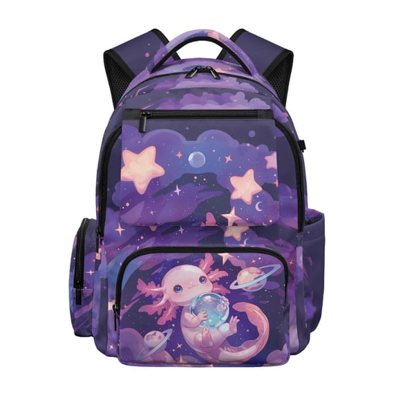 HELLHERO Cute Galaxy Axolotl Pattern School Bag with Multi Pocket Padded Shoulder Straps Backpack for Boys Teens, Lightweight 17 Inch Casual Daypack for Travel Middle School Back to School
