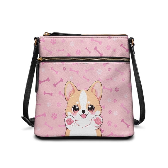 HELLHERO Cute Puppy and Bone Back Crossbody Bag for Women, Waterproof Sling Bag PU Leather Delicate UV Lines Purse Satchel for Travel Dating