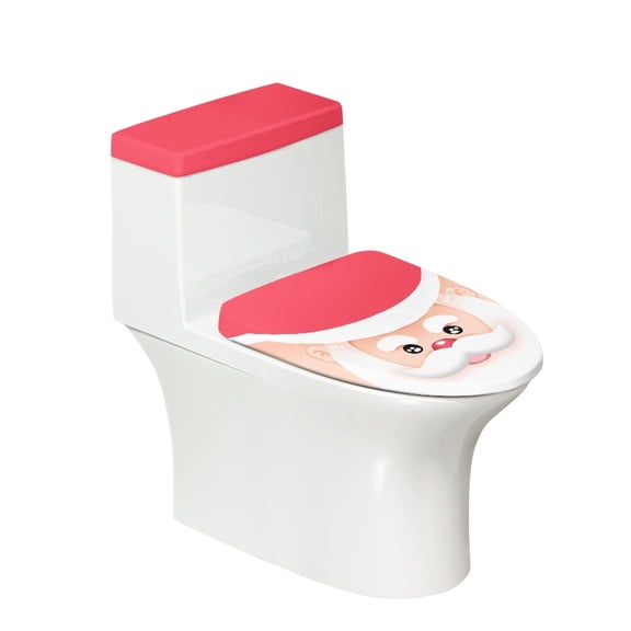 HELLHERO Cute Santa Claus Pattern Toilet Lid Dust Cover Set, Soft Polyester Toilet Tank Covers for Bathroom Decor, 17x21 Inches, 2 Piece Set with Elastic Band