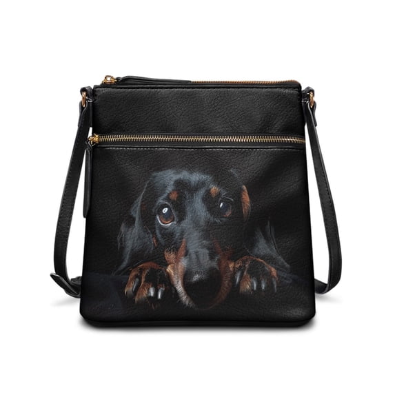 HELLHERO Dachshund Dog Print Shoulder Bag, Waterproof PU Leather Women's Crossbody Purse with Adjustable Strap for Weekend Activities and Dating