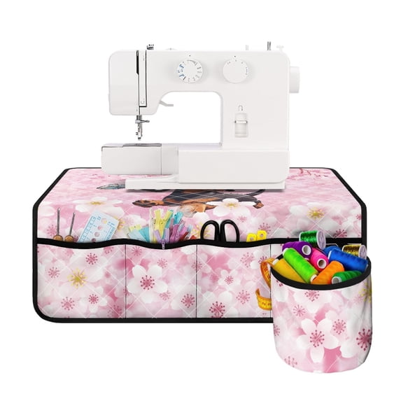 HELLHERO Dachshund Flowers Sewing Machine Pad Fabric Polyester Easy Storage Foldable with Storage Cylinder for Wife Mom Family Present
