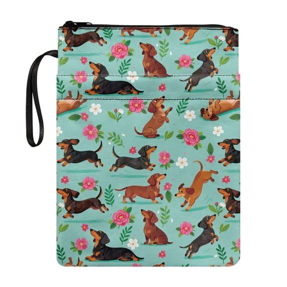 HELLHERO Dachshund Garden Zipper Pouch with Lightweight Pocket Polyester Book Storage Bag for Readers Stationery, Accessories 11.42 x 8.66 Inch