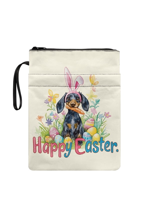 Dachshund Pattern Book Protector with Decorative Design Pocket Polyester Book Organzier Holder for Friend Office 11.42 x 8.66 Inch