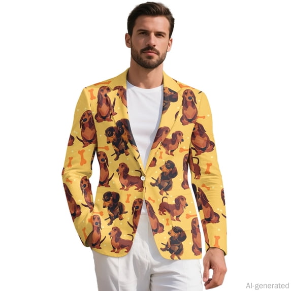 HELLHERO Dachshund Pattern Polyester Men Blazer with With Pockets, Lightweight Slim Fit Suit Jackets for Summer
