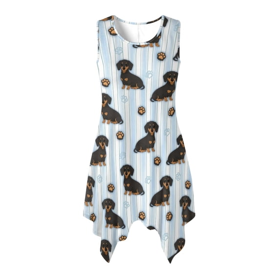 HELLHERO Dachshund Print Casual Midi Dress, Side Pockets Sleeveless Sundress Tank Round Neck Ladies Round Neck Sleeveless Casual Dress