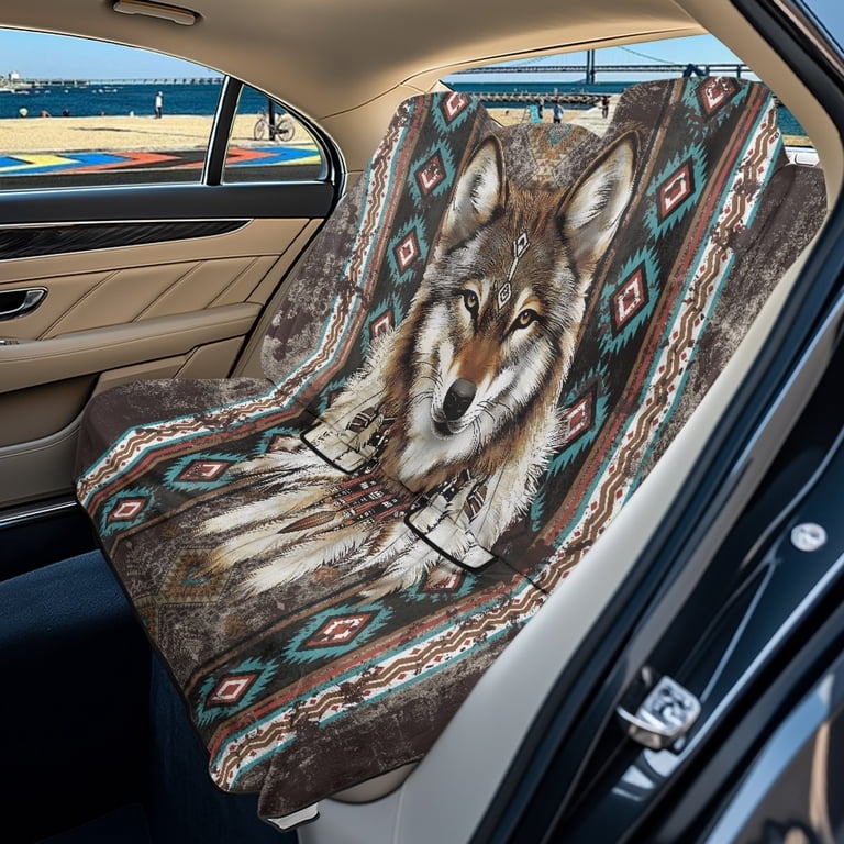 Drydeepin Aztec Indian Tribe Wolf Car Back Seat Cover, Rear Bench