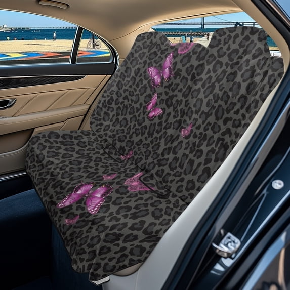 Drydeepin Butterfly Cheetah Leopard Car Seat Covers for Backseat, Rear Bench Seat Cover Towel Saddle Blanket Seat Protector Universal Auto Accessories for Trucks Van SUV, Black