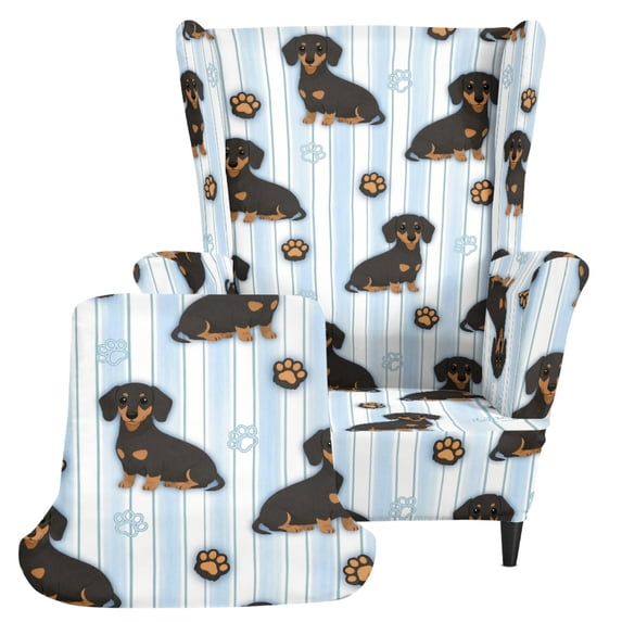 HELLHERO Dachshund Print Spandex Wingback Chair Cover with Removable, Stretch Wingback Chair Slipcover for Bedroom Living Room
