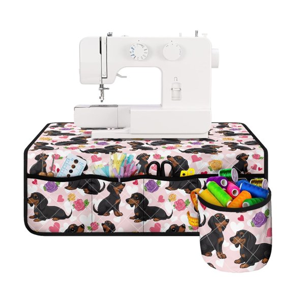 HELLHERO Dachshund Rose Design Sew Machine Pad Sewing Classes Waterproof Sewing Accessories with Storage Cylinder Home Deocr, Mother's Day