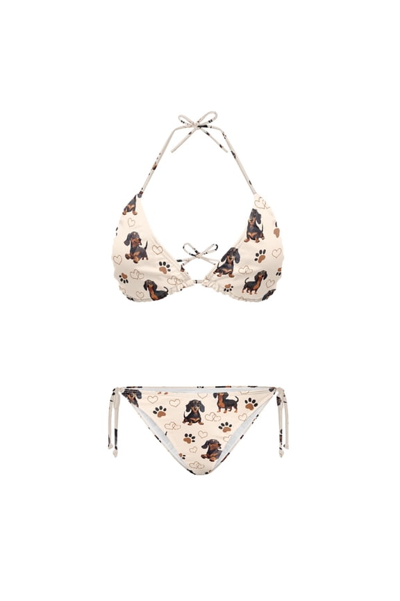 Dachshunds Pattern Swimwear for Women Polyester Spandex Plus Size Elastic String Halter Bikini Set Two Piece