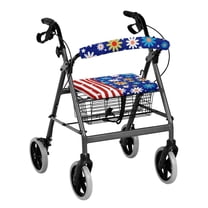 HELLHERO Daisies American flag Walker Seat Covers Seat & Backrest Cover Set with Dust Proof Stretchable Material Fits Rollators for Seniors Men Women