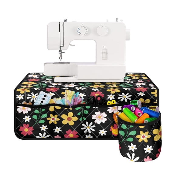HELLHERO Daisy Floral Pattern Foldable Polyester Fabric Sewing Machine Pad Beautiful & Practical Fusion Waterproof for Travelling