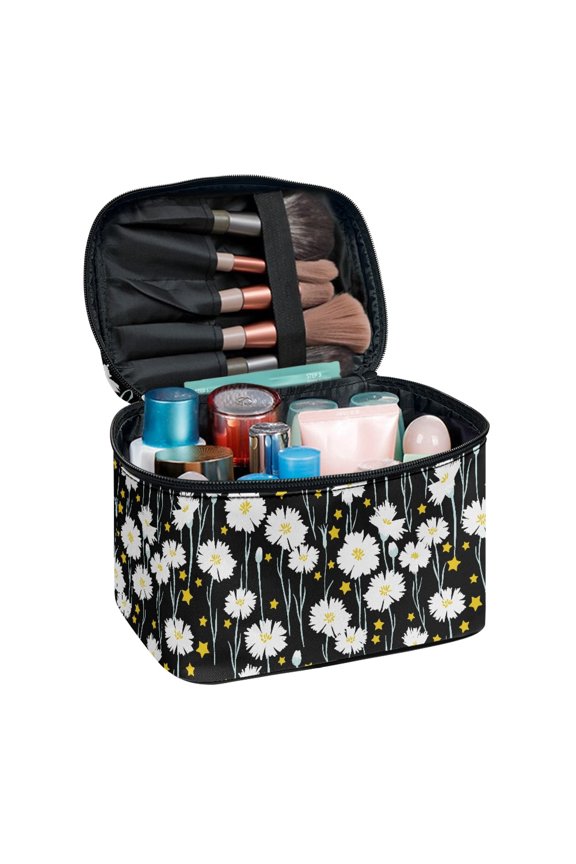 Daisy Pattern Portable Toiletry Cosmetic Travel Bag Travel Portable Make Up Case Organizer Handheld Portable for Woman