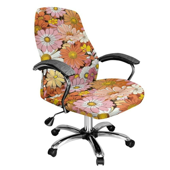 HELLHERO Daisy Print Computer Office Chair Covers, Soft Universal Desk Chair Slipcover 1 Piece, Removable Seat Cover for Office Chair