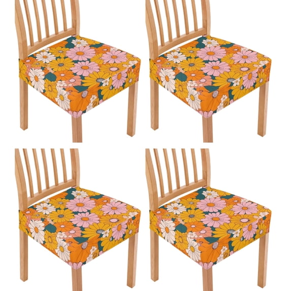HELLHERO Daisy Print Dining Room Chair Cover Set of 4, Stretch Removable Dining Chair Slipcover, Washable Kitchen Chairs Protector for Home, Yellow